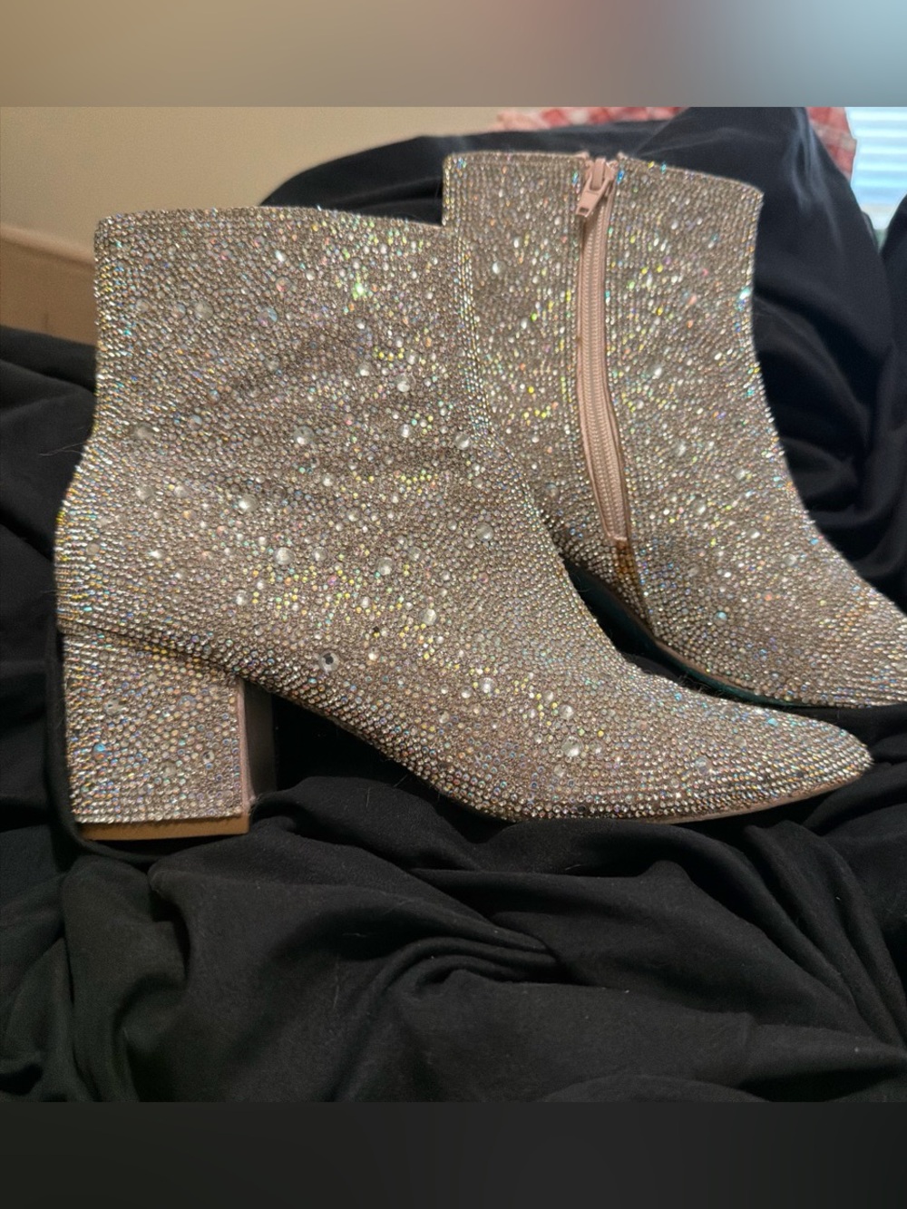 Betsey Johnson Silver rhinestone ankle boots with glittery embellishments - Picture 1 of 3